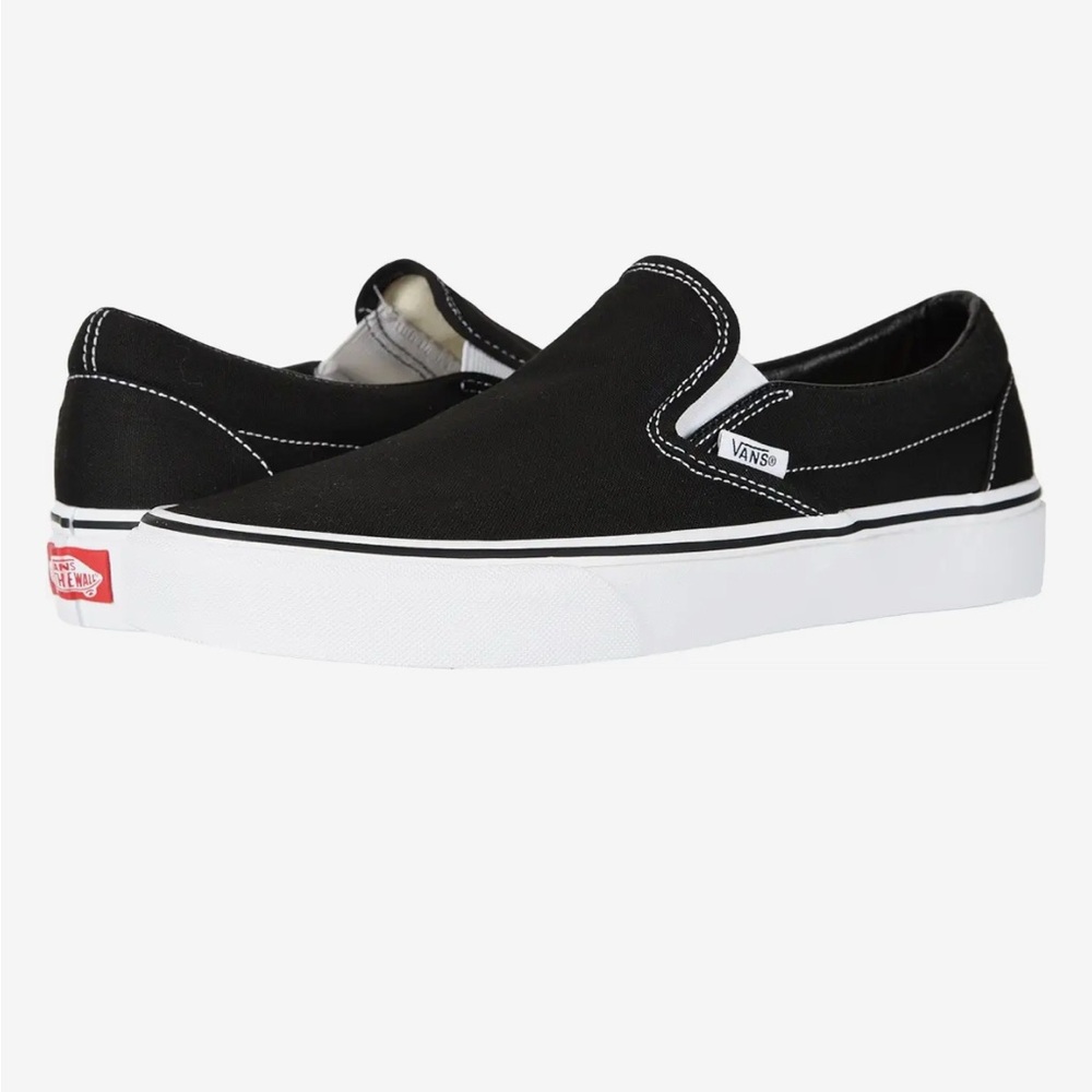 Vans Men's Black and White Slip-On Sneakers with Comfy Cush